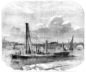 Legal System Prints: Commencement of the Thames Embankment: driving the first pile... 1862. Creator: Unknown