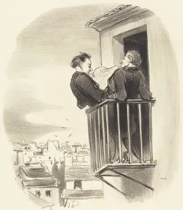 Comment on comprend le balcon Espagnol a Paris, 1847. Creator: Honore Daumier