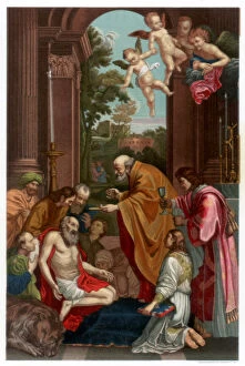 St Hieronymus Gallery: Last Communion of Saint Jerome, 1614 (1870). Artist: Franz Kellerhoven
