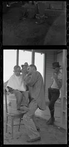 Barber Shop Prints: Community barber shop in Kern County migrant camp