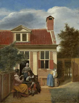 A company in the courtyard behind a house, 1663-1665. Artist: Hooch, Pieter A company in the courtyard behind a house, 1663-1665. Artist: Hooch, Pieter
