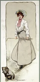 Two are Company, lady golfer with her dog, c1900