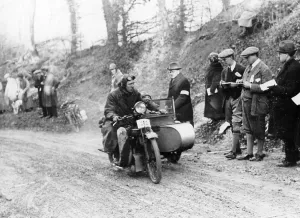 Track Prints: A competitor riding a Norton, competing in the Colmore Cup Trial, 1921