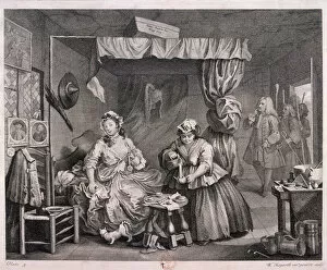 Bailiff Gallery: The Compleat trull at her lodging in Drury Lane, plate III of The Harlots Progress, 1732