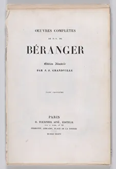 Letterpress Prints: The Complete Works of Beranger, 1836. 1836. Creator: Anon