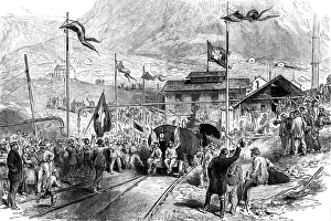 Switzerland Europe Prints: Completion of the St. Gothard Tunnel: arrival at Airolo of the first train…