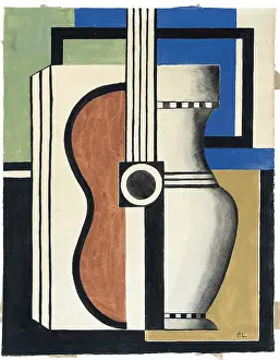 Fernan Prints: Composition with a Guitar, early 20th century. Creator: Fernand Leger