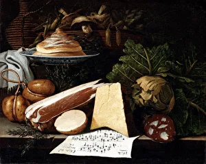 Sausage Gallery: Composition with salami, cheese and vegetables