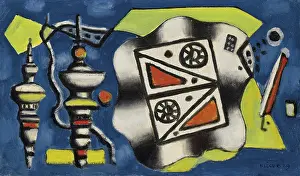 Leger Prints: Composition sur fond bleu, 1929. Creator: Leger, Fernand (1881-1955)