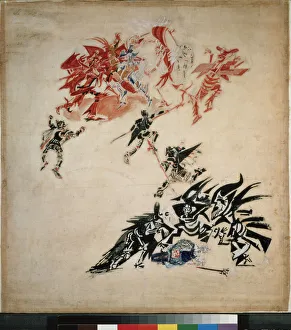 Gouache On Silk Prints: Composition for the theatre play Signor Formica by E