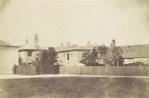 Lawn Collection: Compound of Buildings Surrounded by Fence, 1850s. Creator: Unknown