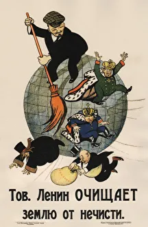 Propaganda Prints: Comrade Lenin cleans the land from garbage (Poster), 1920. Artist: Deni (Denisov)