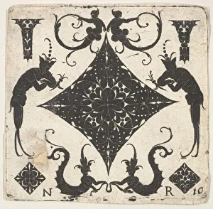 Concave Lozenge-shaped Panel and Grotesque Figures, ca. 1620-30. Creator: Noel Rouillard Concave Lozenge-shaped Panel and Grotesque Figures, ca. 1620-30. Creator: Noel Rouillard