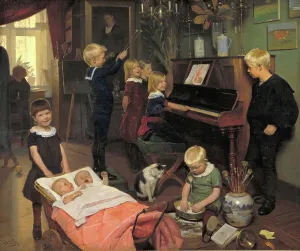 Twin Prints: A Concert: The Artist's Children and their Playmates, 1887. Creator: Otto Haslund