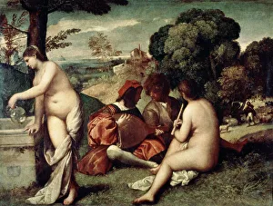 Men And Women Prints: Concert champetre, ( The Pastoral Concert ), c1510-1511. Artist: Titian