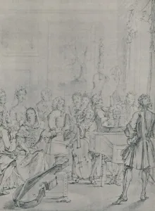Grand Piano Prints: A Concert in a Noblemans House, 1736, (1920). Artist: Marcellus Laroon the Younger