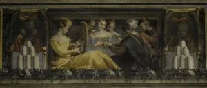 Bologna Gallery: Concert with singer accompanied by harp lute and flute, 1550-1552