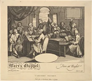 Clavecin Prints: Concert Ticket - Marys Chappel, Five at Night, May 1, 1799. Creator: Jane Ireland