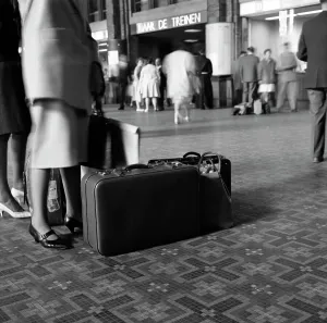 Suitcase Prints: On the concourse of Centraal Station, Amsterdam, Netherlands, 1963