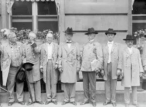 Confederate Reunion - The Commander In Chief, General Harrison And Staff; Generals Mickey... 1917. Creator: Harris & Ewing. Confederate Reunion - The Commander In Chief, General Harrison And Staff; Generals Mickey... 1917