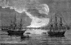 Varna Bulgaria Prints: Conflagration at Varna: French Line-of-Battle ship Bayard - H