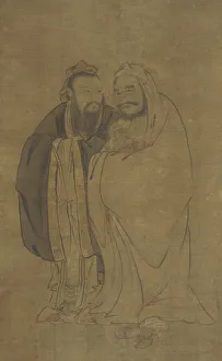 Wise Men Prints: Confucius and Buddha Cradling a Qilin, Ming dynasty, 15th century. Creator: Unknown