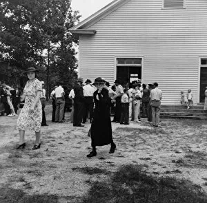Congregation Gallery: Congregation leaving for home after services, Wheeleys Church, Person County, North Carolina, 1939