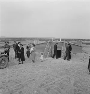 Basement Collection: Congregation leaving after services, Dead Ox Flat, Malheur County, Oregon, 1939