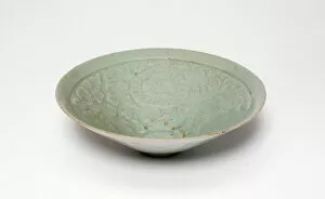 Turquoise Collection: Conical Bowl with Peony Flowers, North Korea, Goryeo dynasty (918-1392)