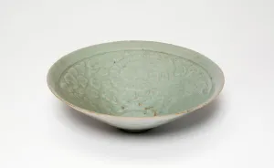 Turquoise Collection: Conical Bowl with Peony Flowers, North Korea, Goryeo dynasty (918-1392)