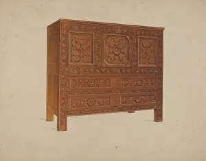 Sunflower Prints: A Connecticut-type Hadley Chest, c. 1937. Creator: Martin Partyka