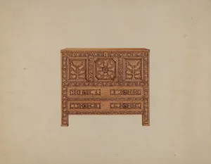 Sunflower Prints: A Connecticut-type Hadley Chest, c. 1936. Creator: Martin Partyka