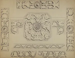 Chests Prints: Connecticut-type Hadley Chest-Detail of Central Panel, c. 1936. Creator: Martin Partyka