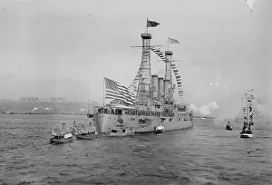 Bunting Prints: CONNECTICUT U.S.N. saluting MAYFLOWER, 1914. Creator: Bain News Service