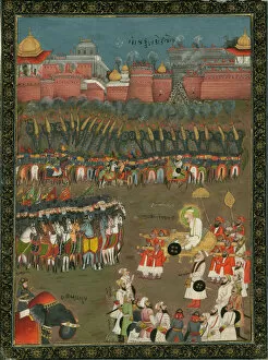 Gouache On Paper Gallery: The conquest of Golkonda by Mughal emperor Aurangzeb in 1687, ca 1760. Artist: Indian Art