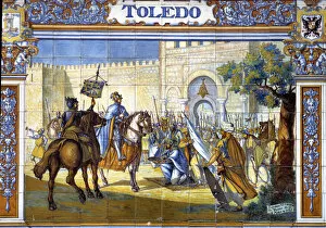 Sevilla Gallery: Conquest of Toledo by Alphonse VI of Castile, tile panels in the Spain square in Seville