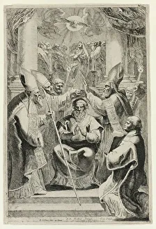 Consecration Prints: Consecration of the Bishop of Noyon with Scene of Pentecost Above