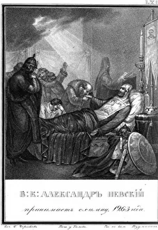 Slavs Prints: The Consecration to the Great Schema by Alexander Nevsky (From Illustrated Karamzin)
