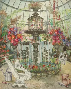 Harnly Perkins Prints: Conservatory Fountain, c. 1938. Creator: Perkins Harnly