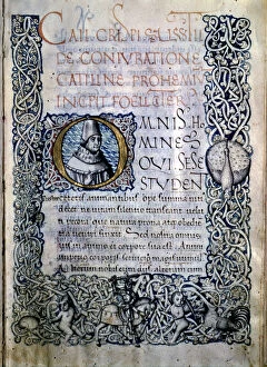 The conspiracy of Catiline, by Gaius Salustio Crispus, illuminated cover in a 15th century codex