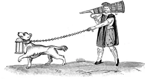 Constable of the Watch with his dog from Much Ado About Nothing Act3 Sc3, 17th century Constable of the Watch with his dog from Much Ado About Nothing Act3 Sc3, 17th century