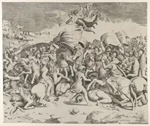 Armies Collection: Constantine defeating the tyrant Maxentius, angels carrying swords fly above, 1544. 1544