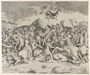 Constantine defeating the tyrant Maxentius, angels carrying swords fly above, 1544., 1544 Constantine defeating the tyrant Maxentius, angels carrying swords fly above, 1544., 1544