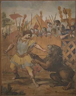Constantine Prints: Constantine kills the lion, 1636. Creator: Cortona, Pietro da (1596-1669)