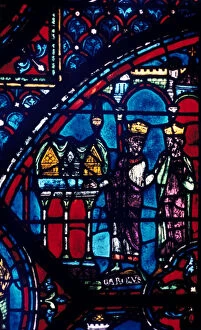 Carlomagno Gallery: Constantine presents relics to Charlemagne, stained glass, Chartres Cathedral, France, c1225