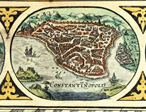 Constantinople, colored engraving from the book Le Theatre du monde or Nouvel Atlas