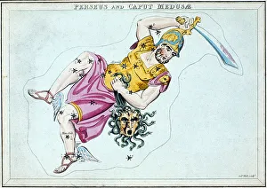 Decapitation Prints: Constellation of Perseus, showing him carrying the head of Medusa, c1820