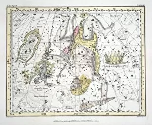 Ariadne Gallery: The Constellations (Plate VIII) Coronoa Borealis, Hercules and Cerberus, Lyra, 1822
