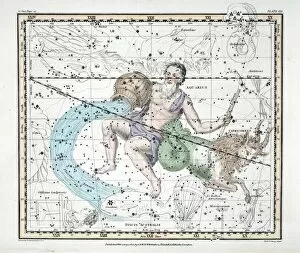Hand Coloured Engraving Collection: The Constellations (Plate XXI) Capricorn and Aquarius, from A Celestial Atlas by Alexander Jamieson