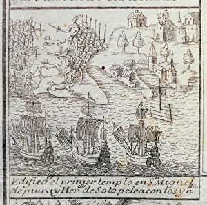 University Prints: Construction of the first Christian church in San Miguel de Piura (Peru), city founded